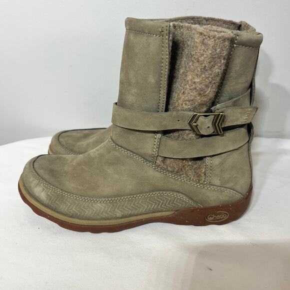 Chaco Sandstone Boots Olive Suede Leather Wool Lined Winter Casual Boho 7.5 - Picture 4 of 10